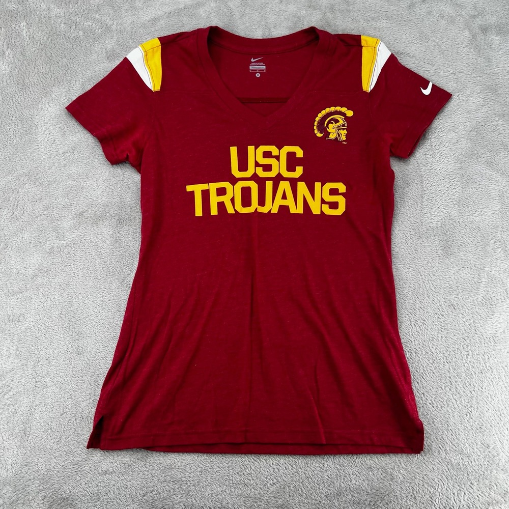 Nike Womens USC Trojans V-Neck T-Shirt Medium Red Preowned NCAA Fan Wear